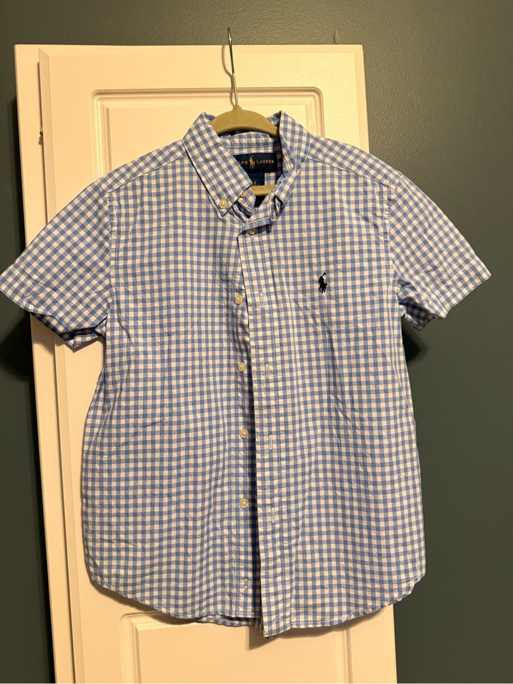 Ralph Lauren Blue and White Gingham Short-Sleeve Button-Down Shirt